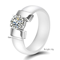 Exquisite Dazzling 6mm Cubic Zirconia Rings | Ceramic and Stainless Steel