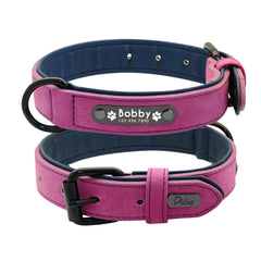 Personalized Padded Leather Dog Collars | Name ID Tags | For Small Medium Large Dogs