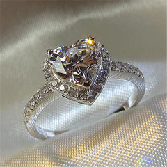 Elegant Trendy 925 Sterling Silver Sparkling Cubic Zirconia Heart Shape Ring