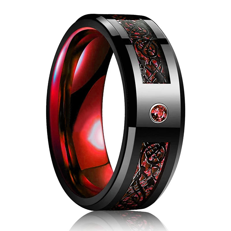 Exquisite Stainless Steel 8mm Red Groove Beveled Edge Men's Wedding Band