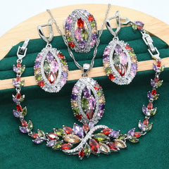 Exquisite Luxury 925 Sterling Silver Multi Colors Zirconia Jewelry Set for Women