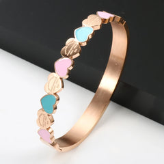 Cute Love Heart Gold Plated Stainless Steel Lucky Cuff Bangles Women and Girls