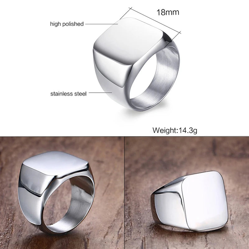 Luxury Retro Initials Signet Ring for Men 18mm Bulky Heavy Stamp Size 10-12 | Stainless Steel