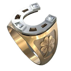 Trendy Gold Colors Horseshoe U-shaped Crystal Four Leaf Clover Ring for Men and Women