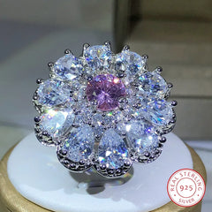 Luxury Elegant 925 Sterling Silver Stamp Shiny White Zirconia Crystal Flower for Women