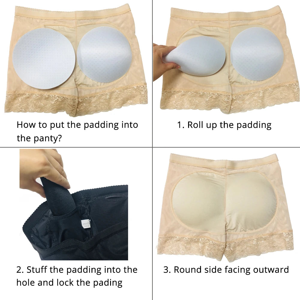 Women Seamless Lace Padded Butt Lifter Buttock Tummy Control Body Shaper