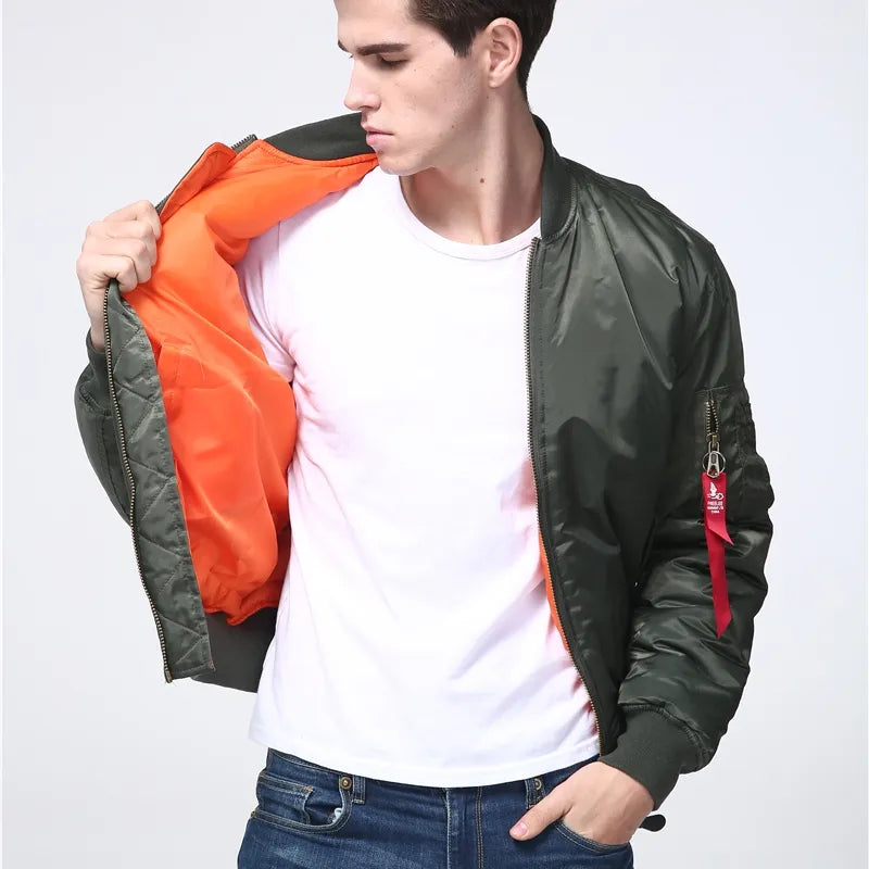 High-Quality Military Tactical MA-1 Flight Bomber Jacket: Rugged Style with Heavy-Duty Zipper and Front Pockets