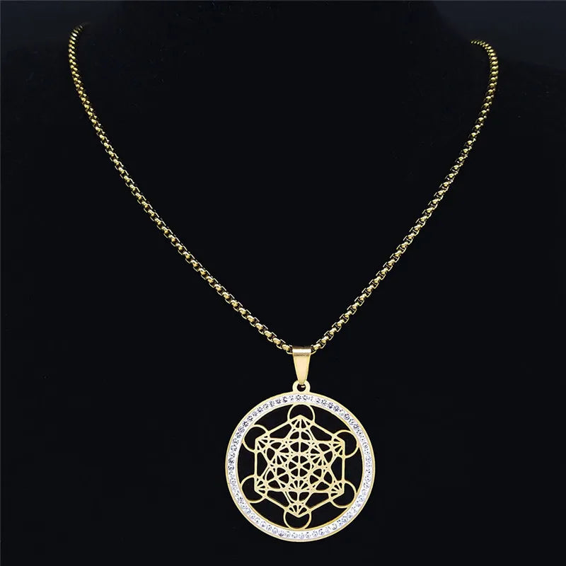 High Quality Shiny Stainless Steel Crystal Flower of Life Chakras Jewelry for Women and Men
