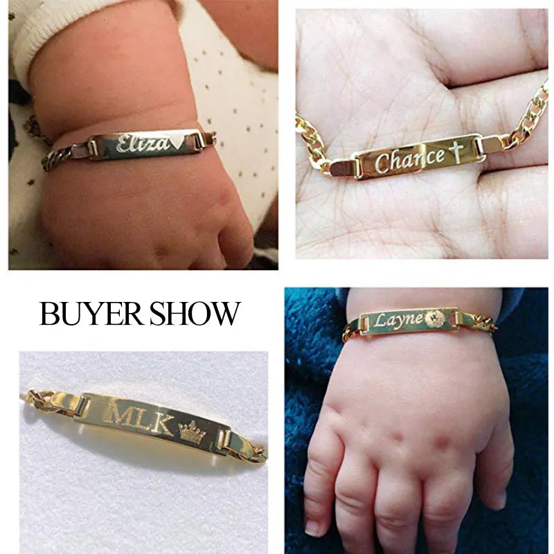 Customizable Gold-Tone Stainless Steel Baby Name Adjustable Bracelet