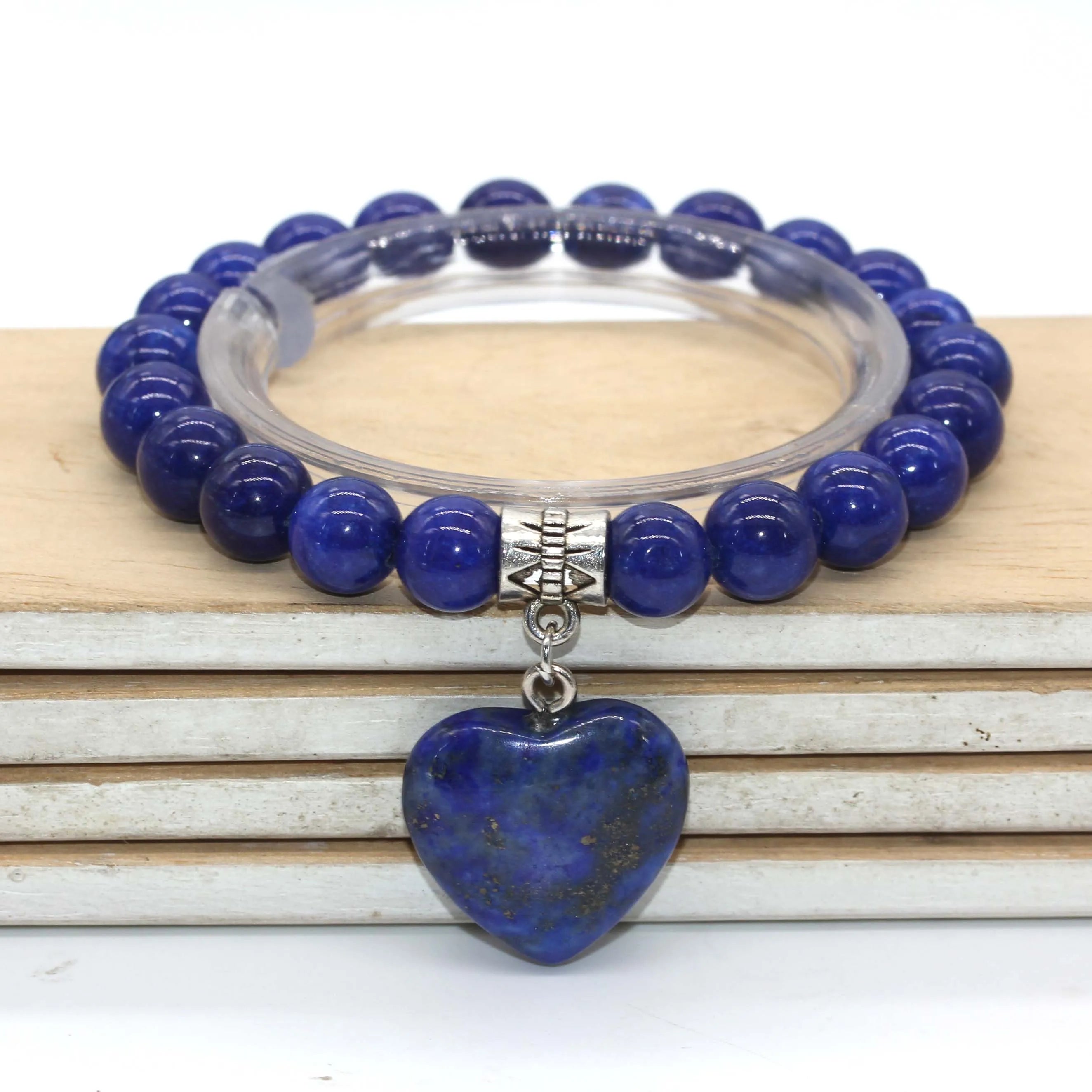 High Quality Polished Natural Round Beads Dangle Heart Healing Crystal Quartz Reiki Stone Bracelet
