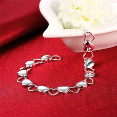 Elegant Trendy 925 Sterling Silver Solid Hollow Full Heart Bracelet For Women