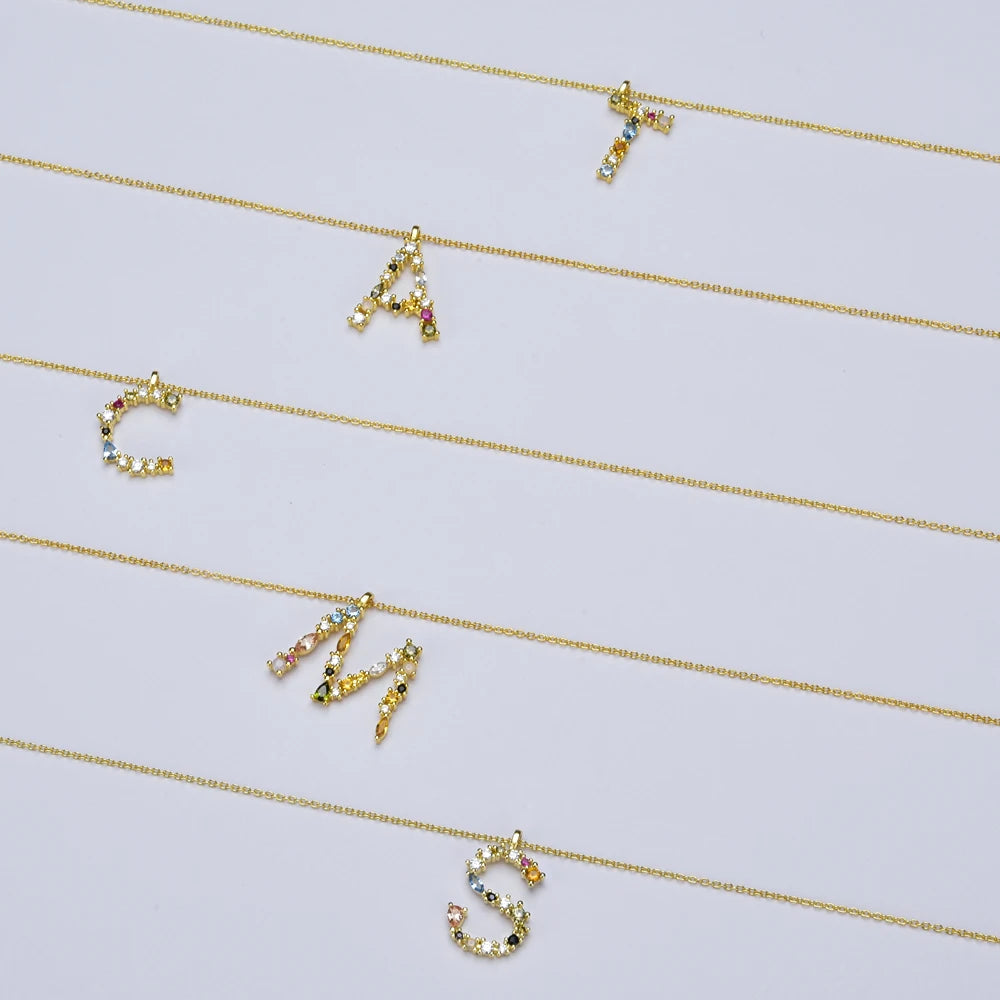 Exquisite Luxury 18K Gold Plated Initial Alphabet Monogram Opals Pendant Necklace