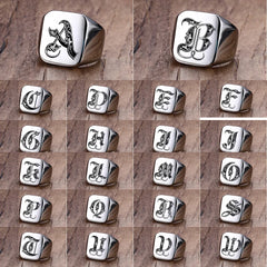 Luxury Retro Initials Signet Ring for Men 18mm Bulky Heavy Stamp Size 10-12 | Stainless Steel