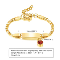 Personalized Birthstone Bracelet for Baby: Custom IP Gold Plated Newborn Kids Children ID Name Bracelet