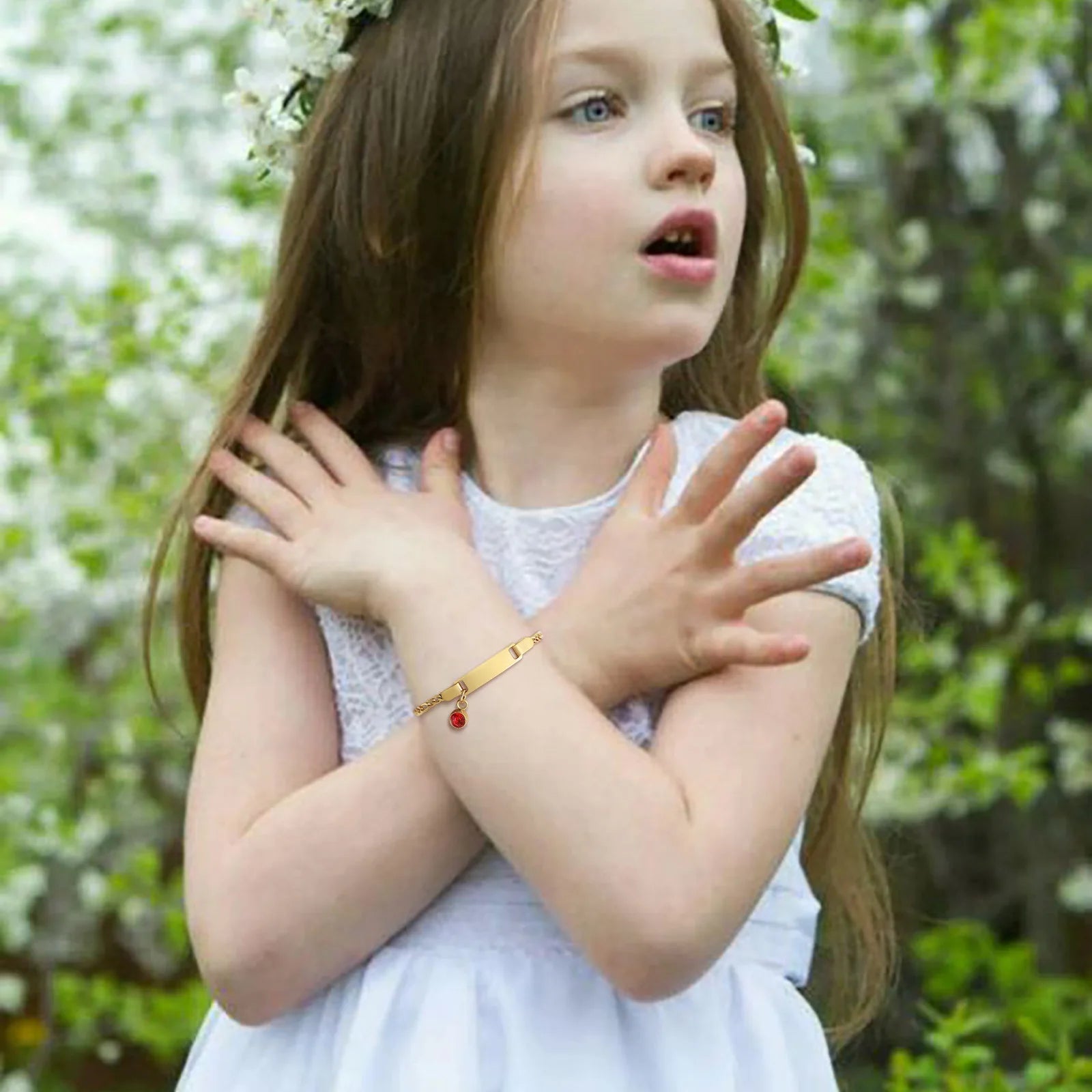 Personalized Birthstone Bracelet for Baby: Custom IP Gold Plated Newborn Kids Children ID Name Bracelet