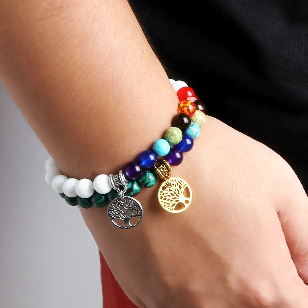 Gorgeous 7 Chakra Life Tree Bracelets Natural Stone Reiki Healing Bangle Bracelet for Women and Men