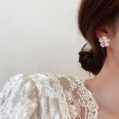 Exquisite Fashion Dazzling Pink Sweet Cherry Blossom Zircon Flowers Earrings