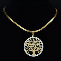 Exquisite Tree of Life Stainless Steel Crystal Pendant Necklace