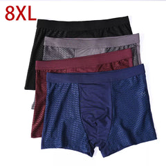 Luxury High Quality 4Pcs Bamboo Fiber Boxer Shorts Mesh Breathable Underwear 8XL Plus