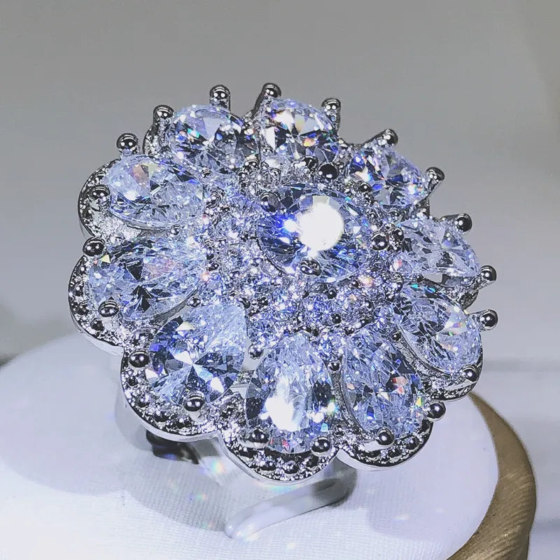 Luxury in S925 Sterling Silver: Glittering Multi-Stones Zircon Big Ring for Men and Women