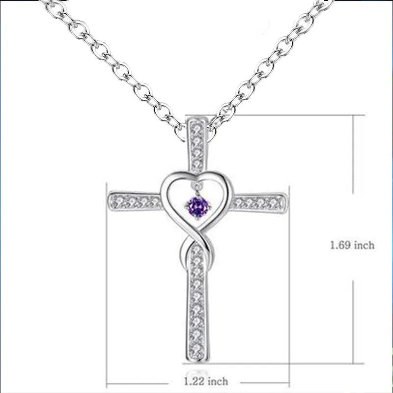 Exquisite Religion Inlaid Full Zircon Crucif Necklace Love Heart Pendant Necklace