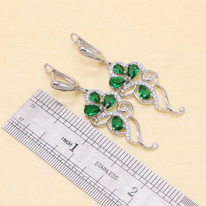 Exquisite Luxury 925 Sterling Silver Sparkling Green Stones Cubic Zirconia Jewelry Sets