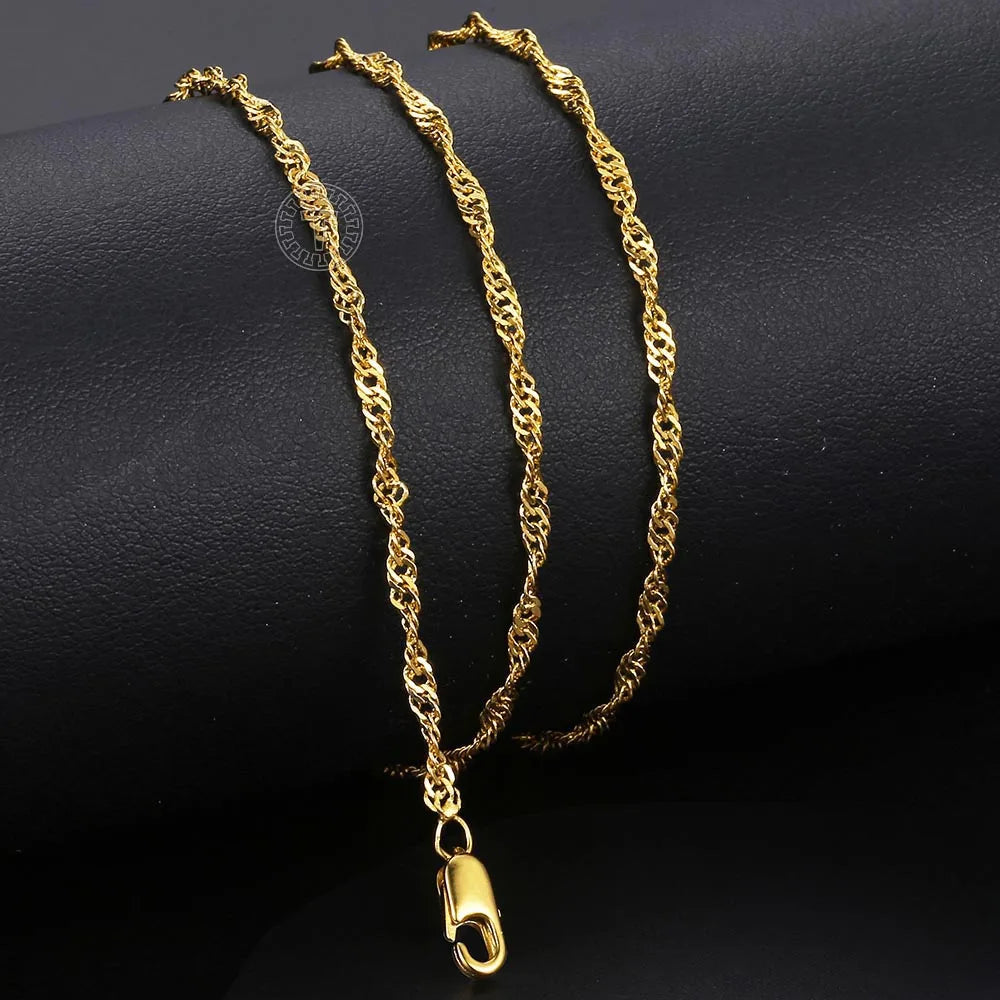 Gorgeous Luxury Gold Plated Stainless Steel Figaro Rope Cuban Link Chain Necklaces for Men and Women