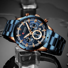 CURREN Top Luxury Men's Stainless Steel Sports Quartz Luminous Chronograph Waterproof Wristwatch