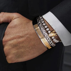 Luxury Set Handmade Stainless Steel Micro Pave CZ Crown Men Bracelet