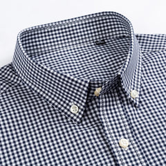 Men's Casual 100% Cotton Standard-Fit Pocket Long-Sleeve Gingham Shirt