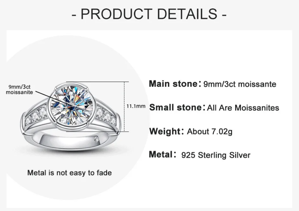Unique Sparkling 4.5CT VVS1/D All Moissanite Engagement Ring for Women Men | GRA Certificate