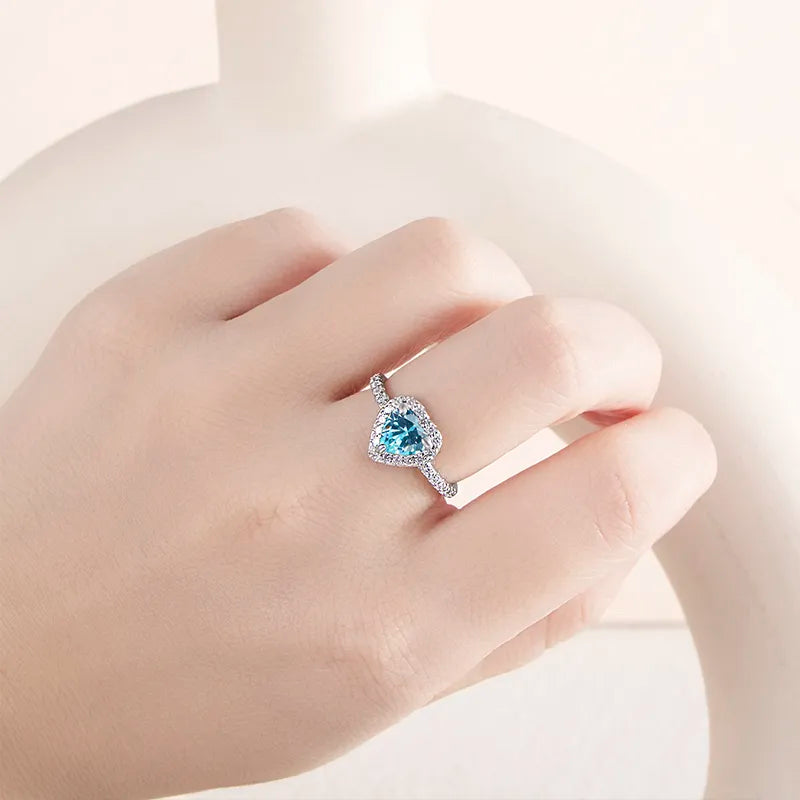 Elegant S925 Sterling  Multicolor Topaz CZ Heart Shaped Ring For Women and Girls