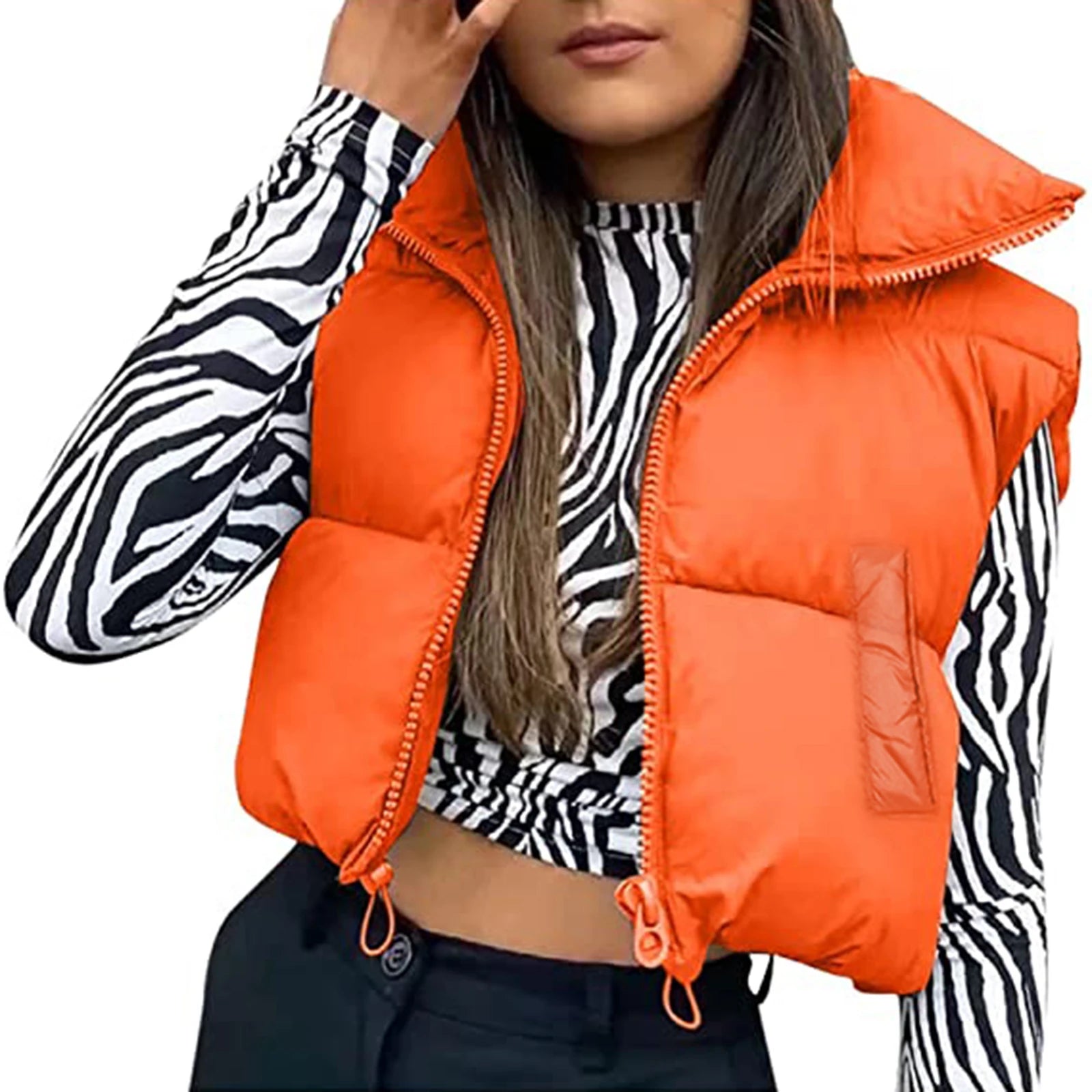 Fashion Stylist Women Winter Warm Crop Waistcoat Sleeveless Stand Collar Double Sided Lightweight Puffer Vest