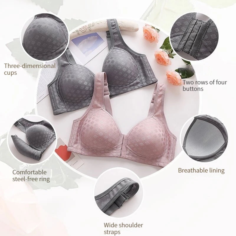 High-Quality Front Button Closure Sexy Brassiere: Wire-Free, Push Up, Adjustable Straps for Ultimate Comfort and Style