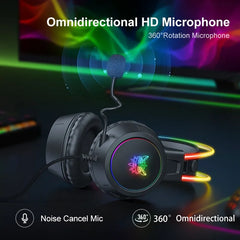 Professional X15 Over-Ear Gaming Headset Wired Cancelling Transparent Luminous Pink Cat Ears RGB Light With Mic For PC PS4
