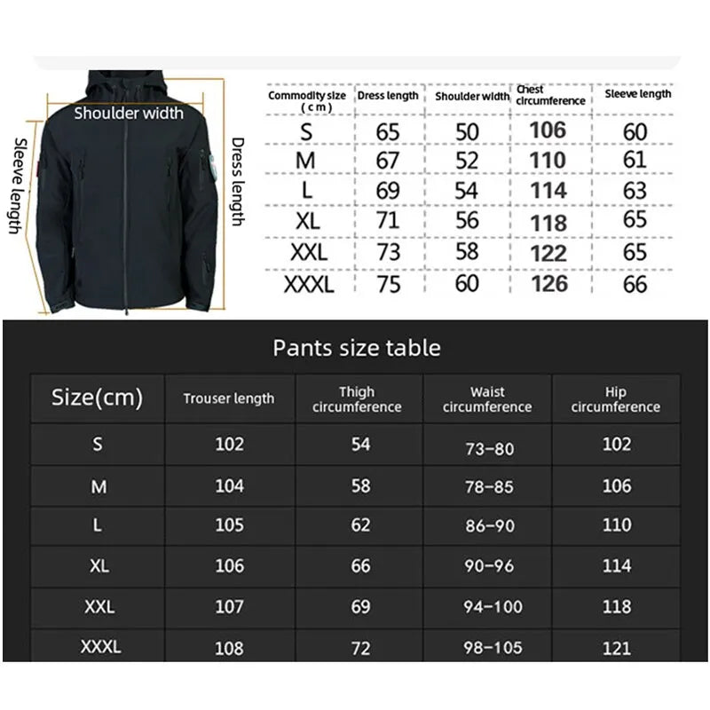 High Quality Men Jacket and Trouser Set - Military Tactical Waterproof Windproof Quick Dry Outdoor Fishing Hiking Camping Thermal Tracksuits