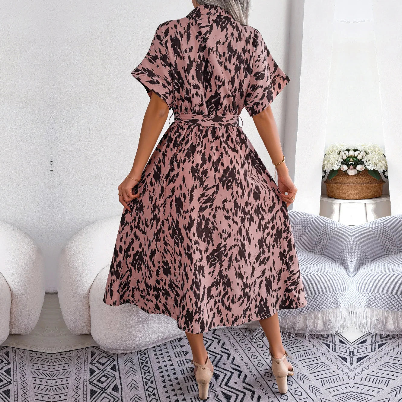 New Arrival - Gorgeous Elegant Women's Casual Loose Leopard Lace Up Dress