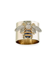 Exquisite Luxury Gold Colors Carved Bee Inlaid White Stone Ring for Women and Men