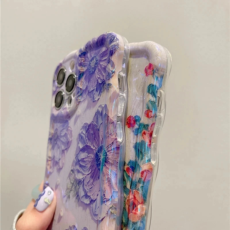 Trendy Gorgeous Laser Blue Light Flowers Phone Case For iPhone
