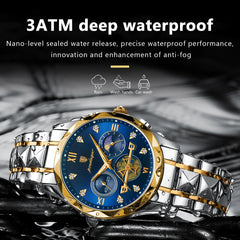 Luxury Stylish POEDAGAR Men's Business Watch Stainless Steel Quartz Wristwatch Waterproof Luminous Chronograph