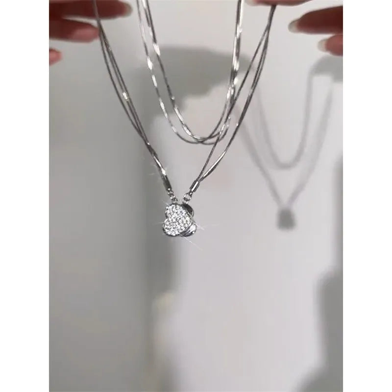 Luxury Shine Bright Micro-inlaid Heart-shaped Necklace Detachable and Combinable Versatile Clavicle Chain Necklace
