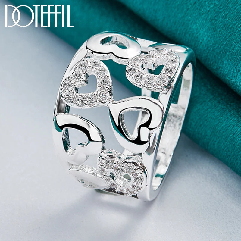 Luxury 925 Sterling Silver Heart Zircon Ring For Women