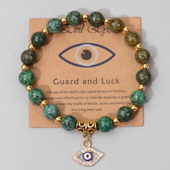 Gorgeous Lucky Turkish Evil Eye Pendant Beads Bracelet Natural Stone With Card Charm Bangles for Women and Men