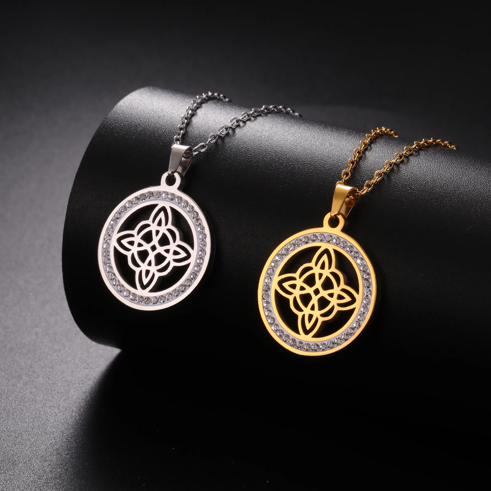 Gold Plated Celtic Knot Amulet Zircon Round Pendant Necklaces