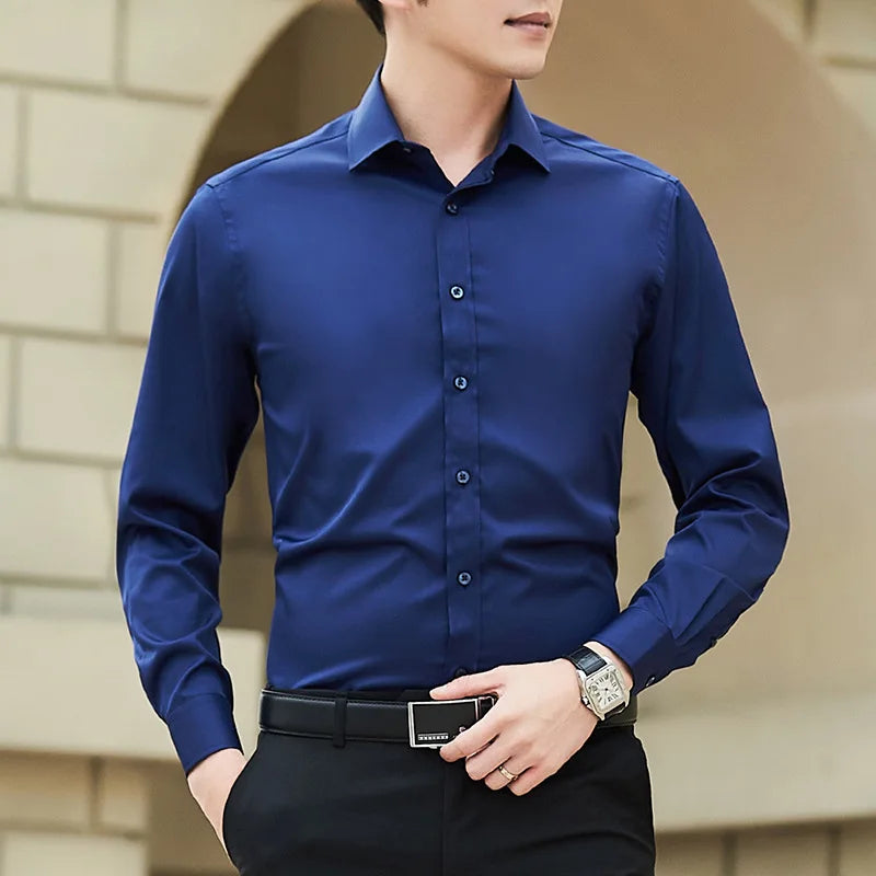 Classic Men Business Shirt Casual Slim Long Sleeve Shirt Size M-8XL