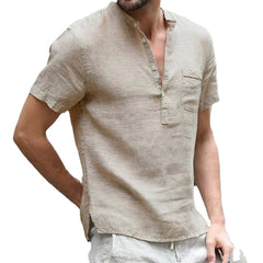 Luxury Men's Casual Cotton Linen Short-Sleeved Shirt