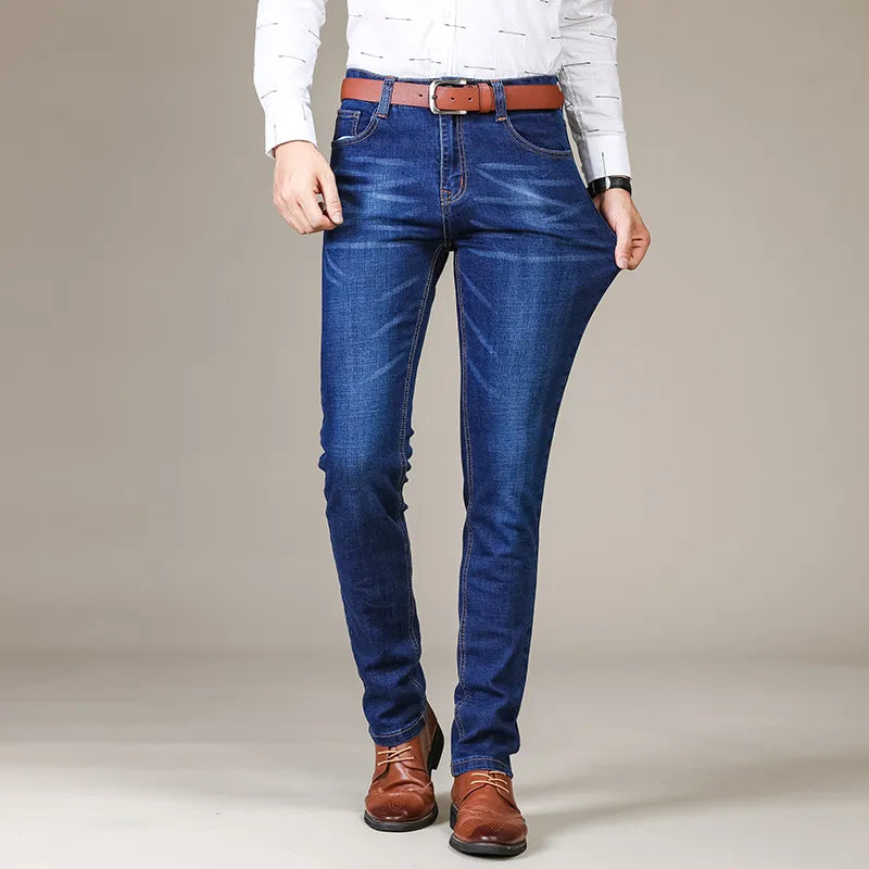 Top Quality Men's Jeans Casual Classic Slim Fit Straight Stretch Blue Black Denim Jeans