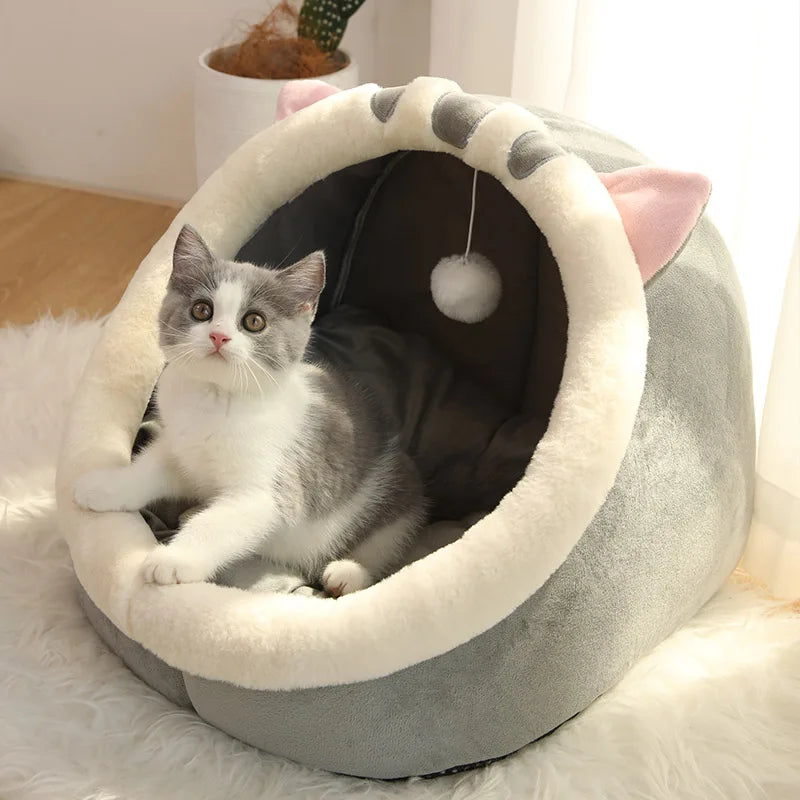 100 percent Cotton Pet Tent Cave Bed for Cats Small Dogs Breathable Self-Warming Foldable Removable Washable