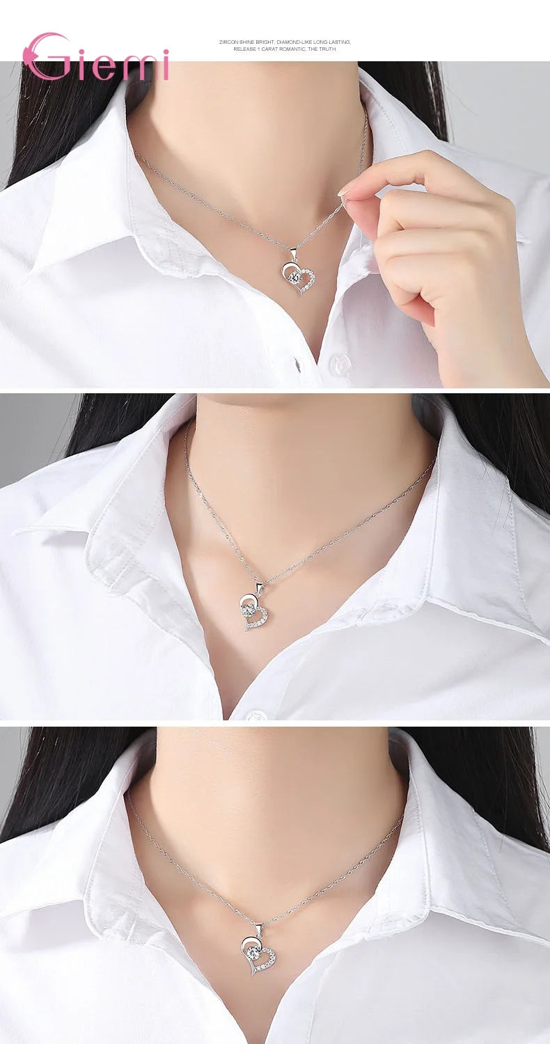 Elegant 925 Sterling Silver Multifarious Peach Heart Shape Earrings Necklace Jewelry Set