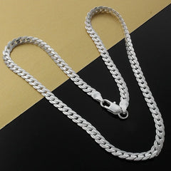 Luxury 925 Sterling Silver 6MM Full Sideways Chain Necklace For Women Men